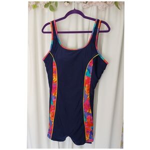 Women’s Navy One-Piece Swim Suit with Floral Panels